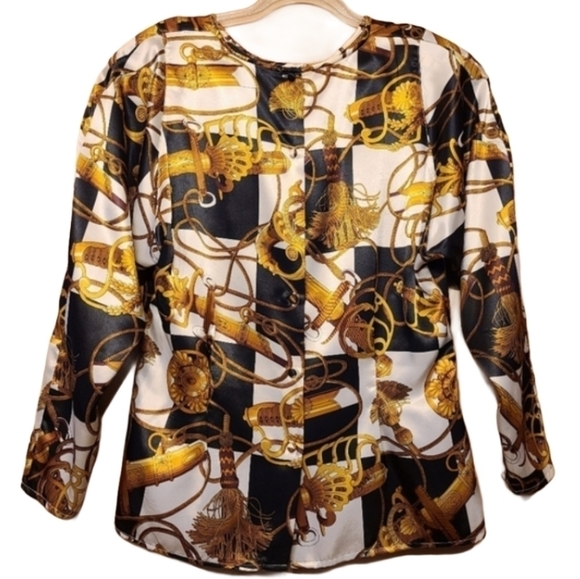 Tess | Vintage Nautical Paroque Print Peplum Blouse (Size 12) - Picture 13 of 13